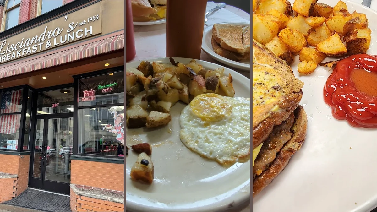 Homemade breakfast served in a simple diner setting.